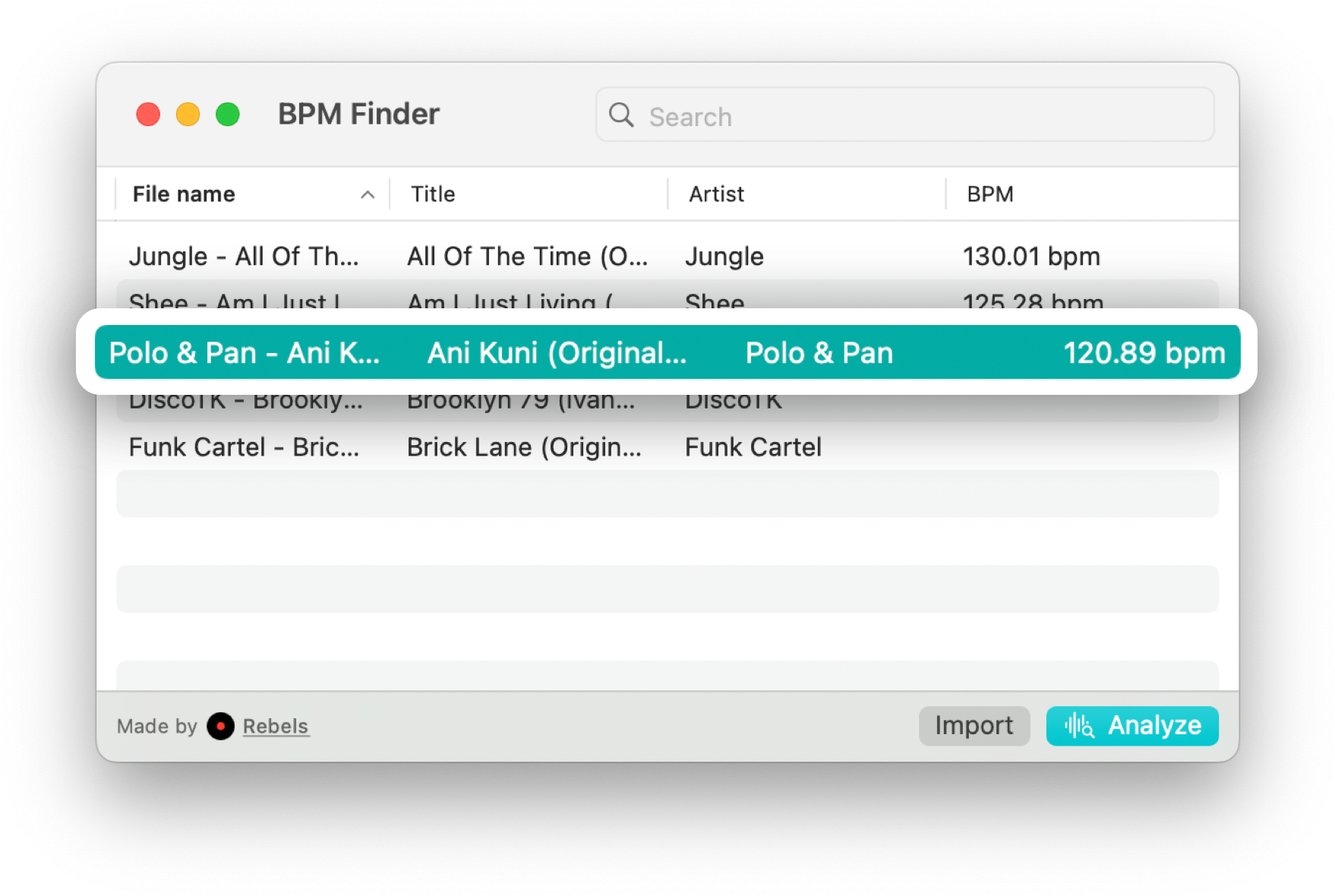 Find **any track's BPM in 1s**.