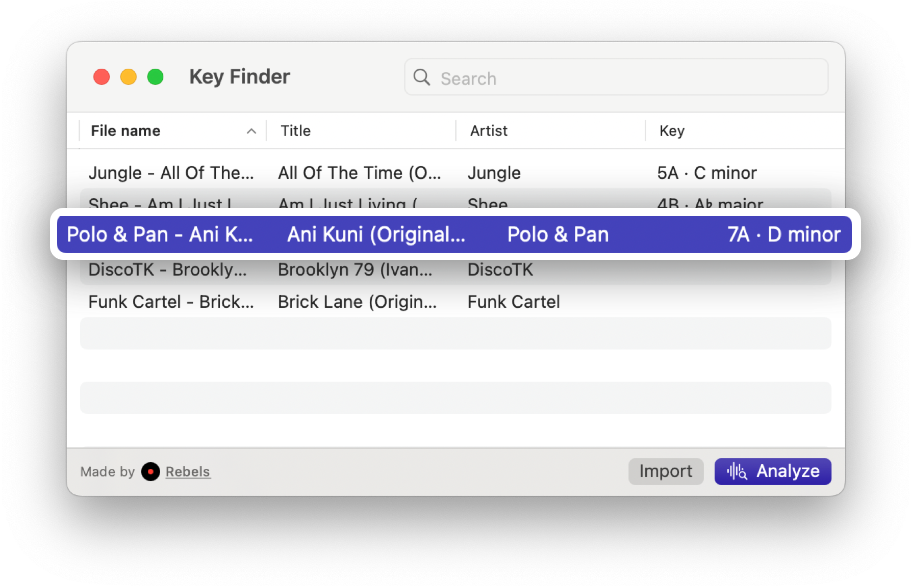 Find **any track's key in 1s**.